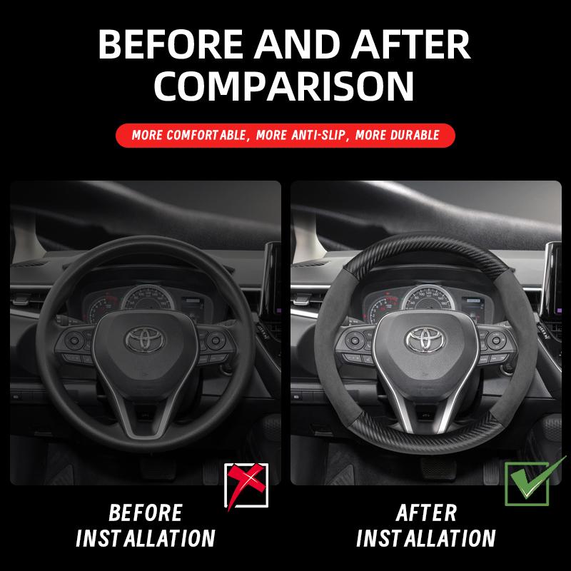 Suitable for Toyota Suede Matte Carbon Fiber Texture Steering Wheel Cover Suitable for Chr Yaris Auris Rav4 Corolla Hilux Wish Roomy Aqua Priu