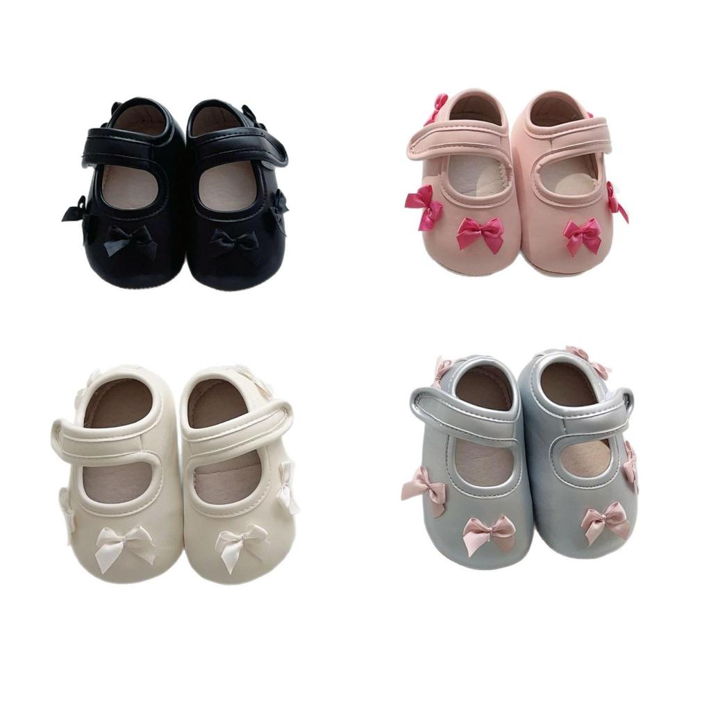 Spring Korean Style Baby Walking Shoes for 0-2 Years: Non-Slip Soft Sole Bow Princess Shoes with Magic Sticker.