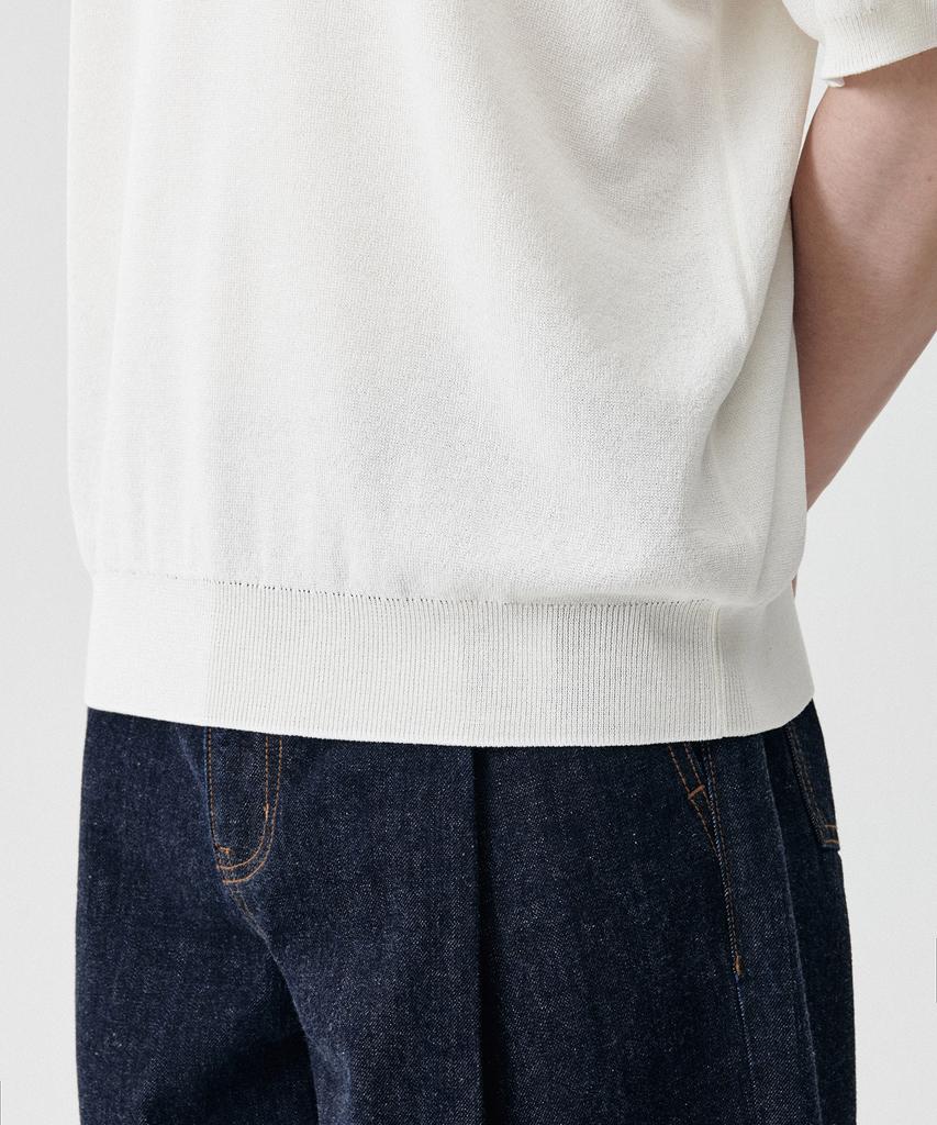 Musinsa Standard Cool Touch Slit Neck Knitted Polo Shirt [Ivory]