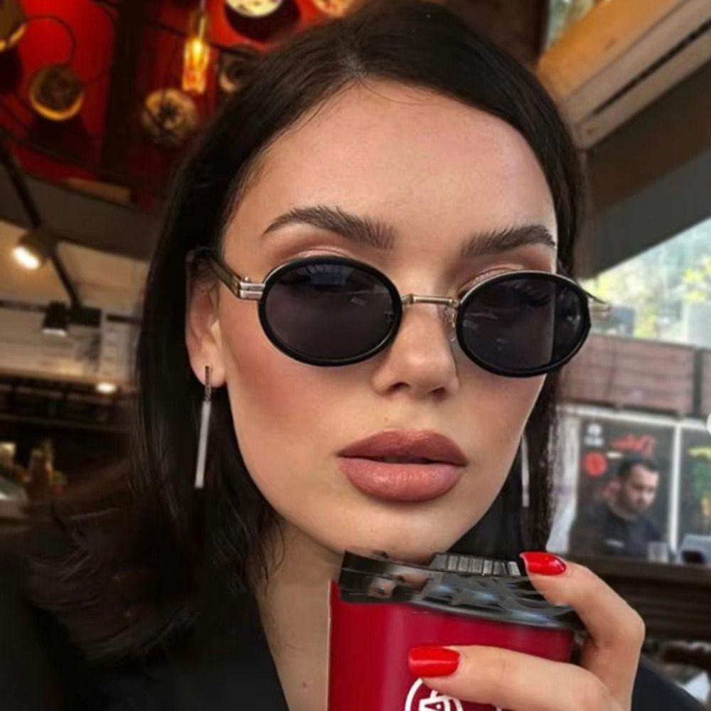 Vintage Elliptical Eyewear UV Protection Small Frame Sunglasses Retro Oval Sunglasses  Holiday
