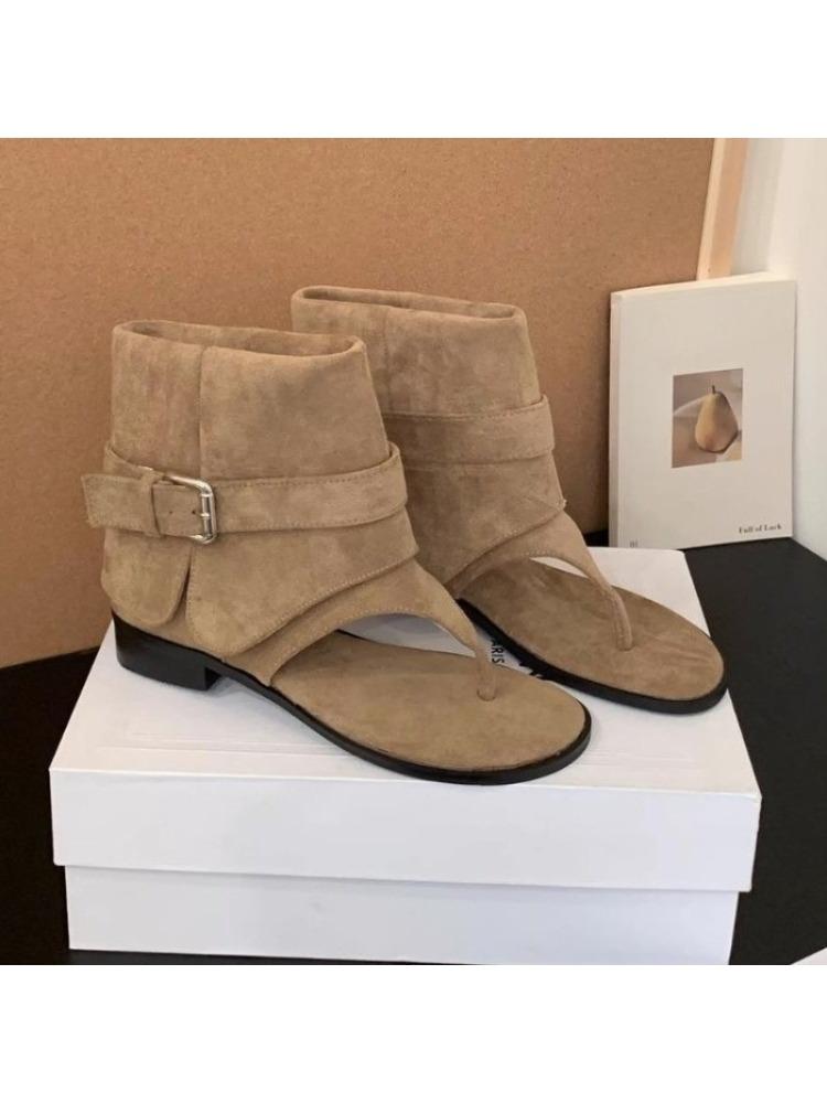 

Fashion French Retro Flip-flops, Women s 2025 Summer New Flat Cool Boots, Loose-fitting Trouser Legs, Short Boots 35