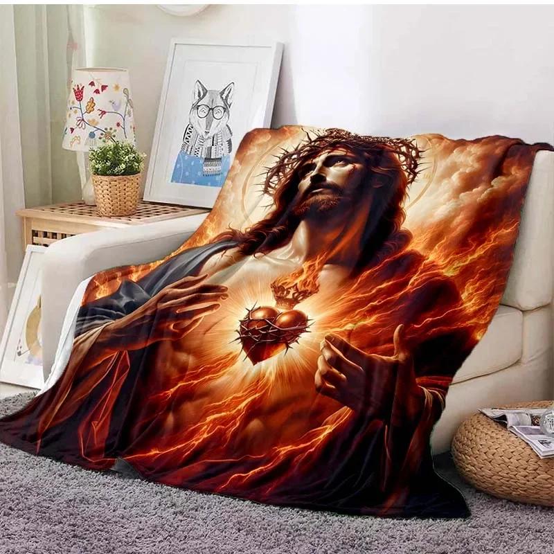 6 Size Merciful Jesus Christian God Flannel Art Blanket Throw Sofa Bed Cover Four Season Soft Fluffy Quilt Blanket Flannel Throw