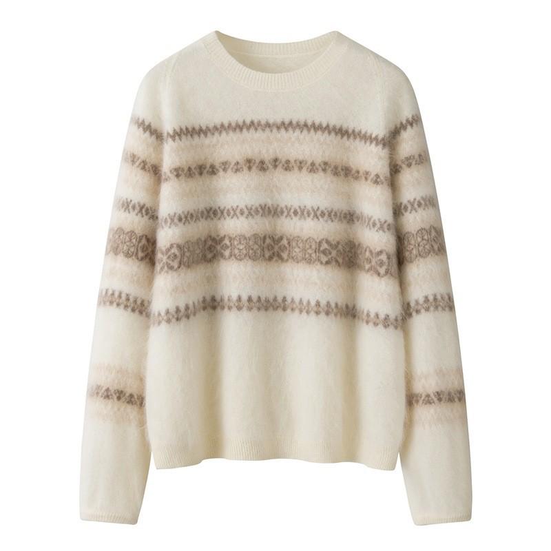 

2025 Women s Round Neck Cashmere Sweater - Versatile Color Block Knitwear One Size