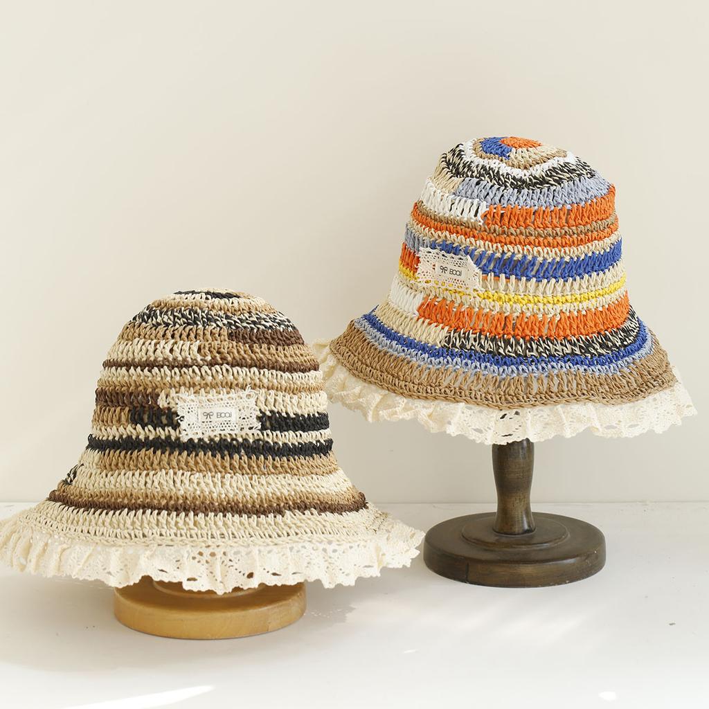 2026 NEW Handmade High quality colorful stripe Sun Hat Floppy Summer Hats For Women Beach Panama Straw Dome Bucket Hat