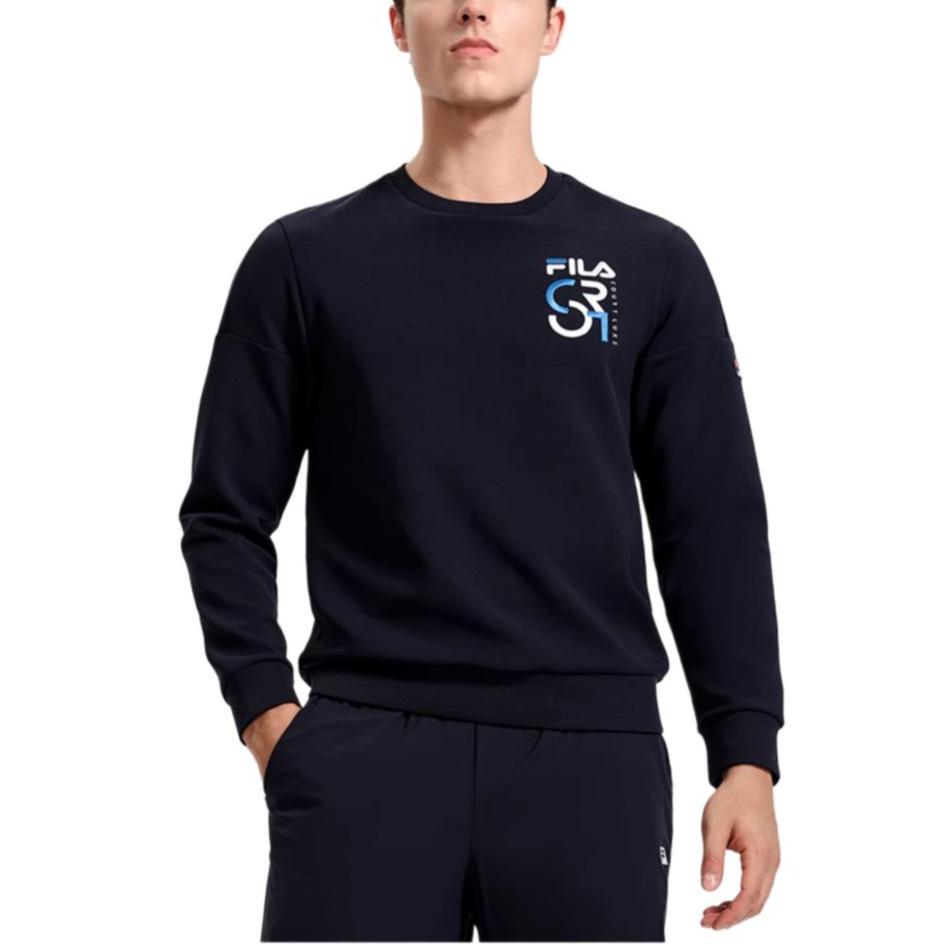FILA Athletics Embroidered Logo Basic Simple Tennis Sports Knit Pullover Long Sleeve Sweatshirt Men sweatshirt Dark-Blue A11M313207F-NV