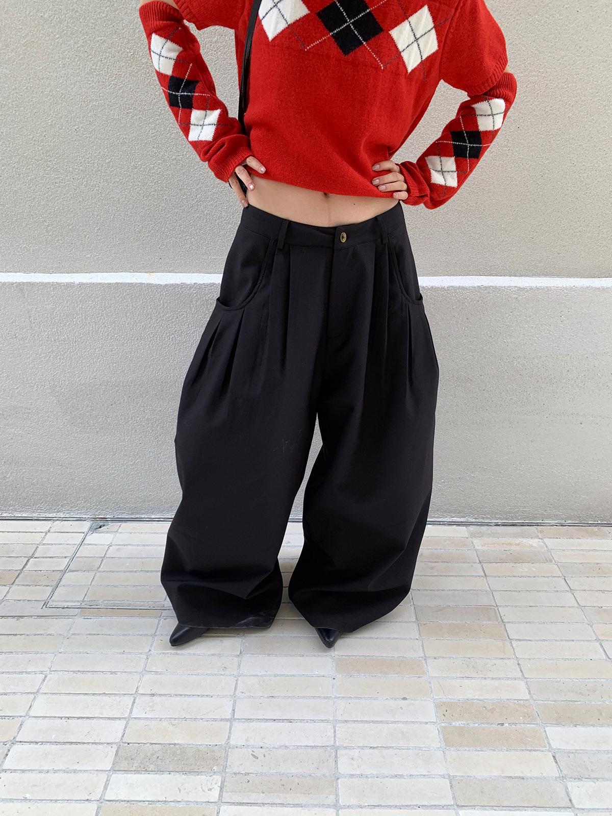 

[9hour] Women s Pleated Wide-Leg Trousers with Drawstring - 2025 Autumn/Winter Collection (zd8174) Medium чёрный
