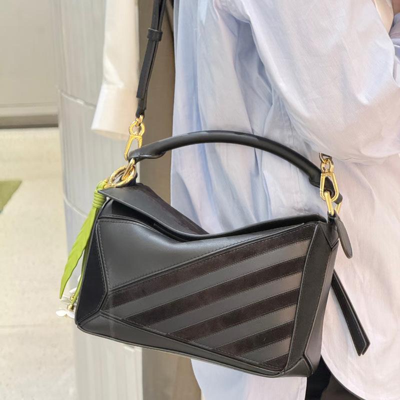 Bag Women 2025 Same Cowhide Splicing Frosted Cowhide Geometric Bag Premium Versatile Portable Messenger Bag