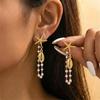 Metal Starfish Shell Long Tassel Earrings for Women Bohemian Imitation Pearl Dangle Earrings Beach Holiday Party Jewelry Gifts