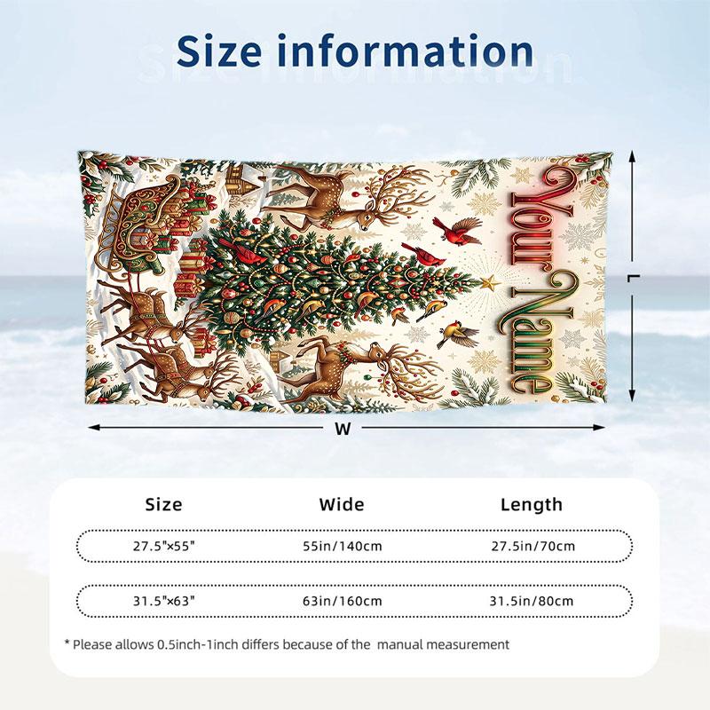 Christmas Theme Beach Towel Personalized Custom Name & Text Soft Quick Dry Beach Towel for Swimming Travel
