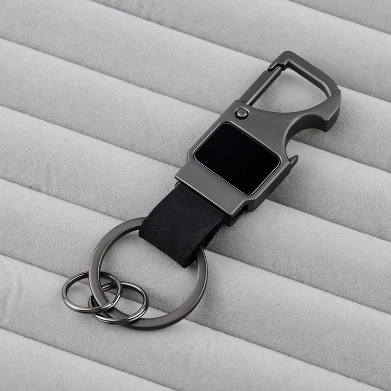 

Men s Genuine Leather Bottle Opener Keychain with Engraved Pendant - Multifunctional Waist Hanger for Business and Auto Accessories чорний