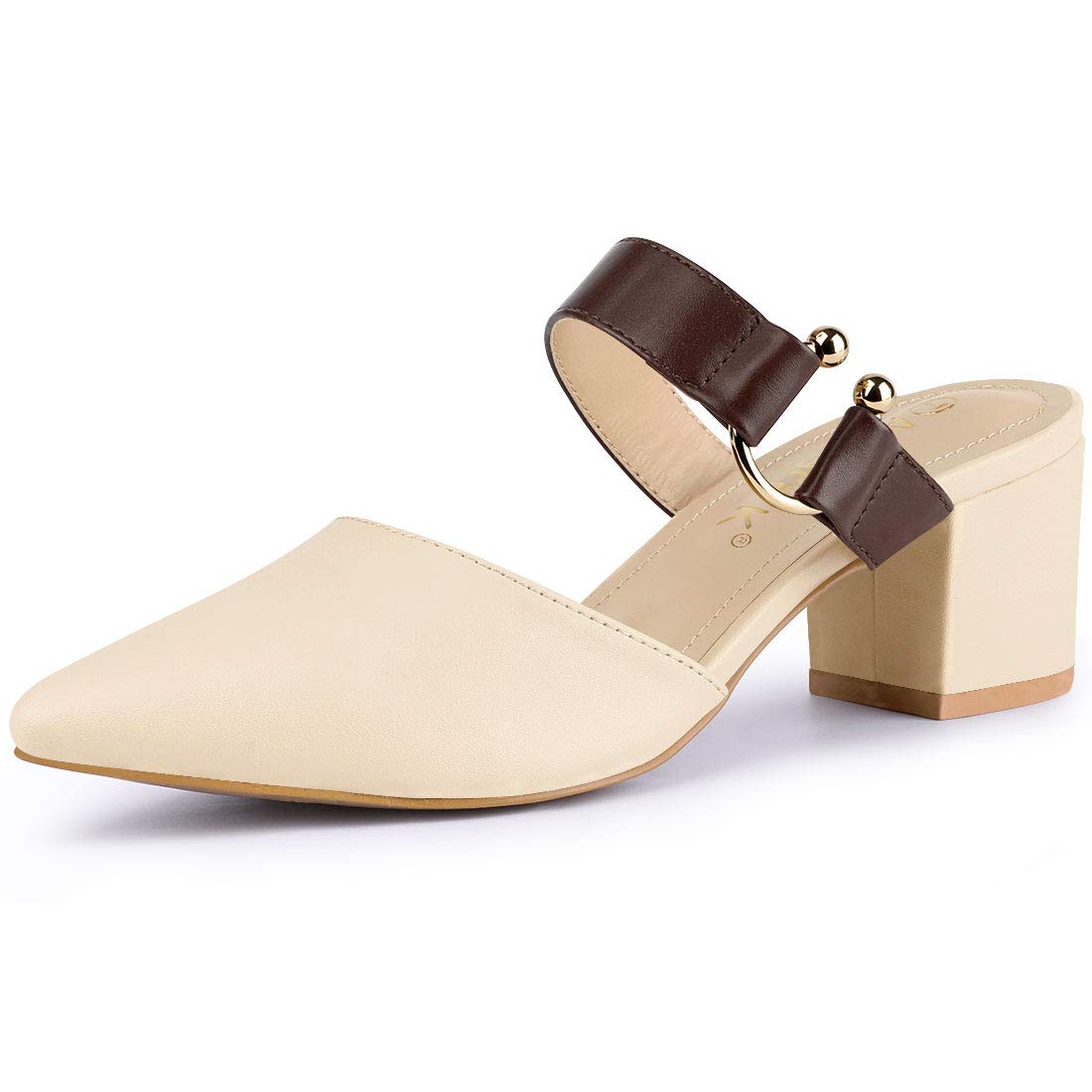 

Allegra K Women s Chunky Heel Pointed Toe Mule Pumps, Beige and Pink, Size 24.0cm