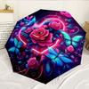 Charming Pink and Blue Roses Umbrella 8-Frame for Travel, Camping, Casual Lightweight Portable Umbrella, Essential for Every Family Holidays Gift