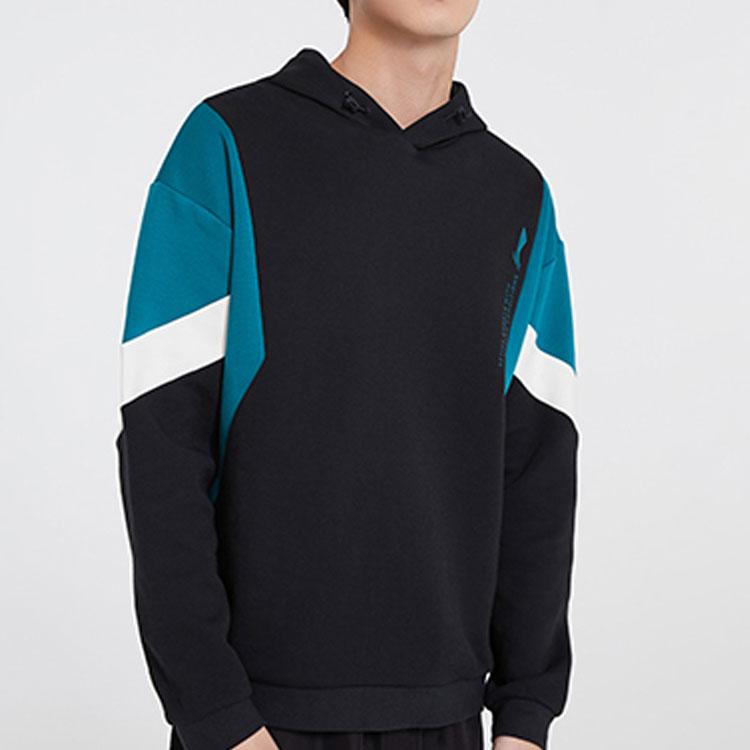Li Ning Color Block Hooded Sports Sweatshirt Men Sweatshirts Black AWDQ107-1