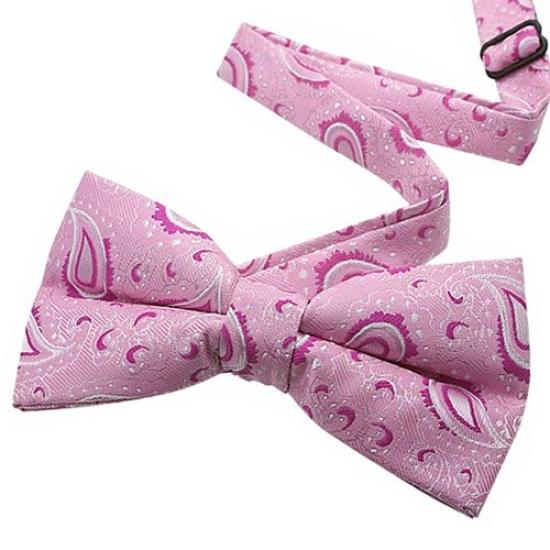 [Bowties.jp] Pink Paisley Pre-Tied Bow Tie, Adjustable Hook-Fastening Easy-Wear Bowtie, Elegant Traditional Formal Necktie for Men