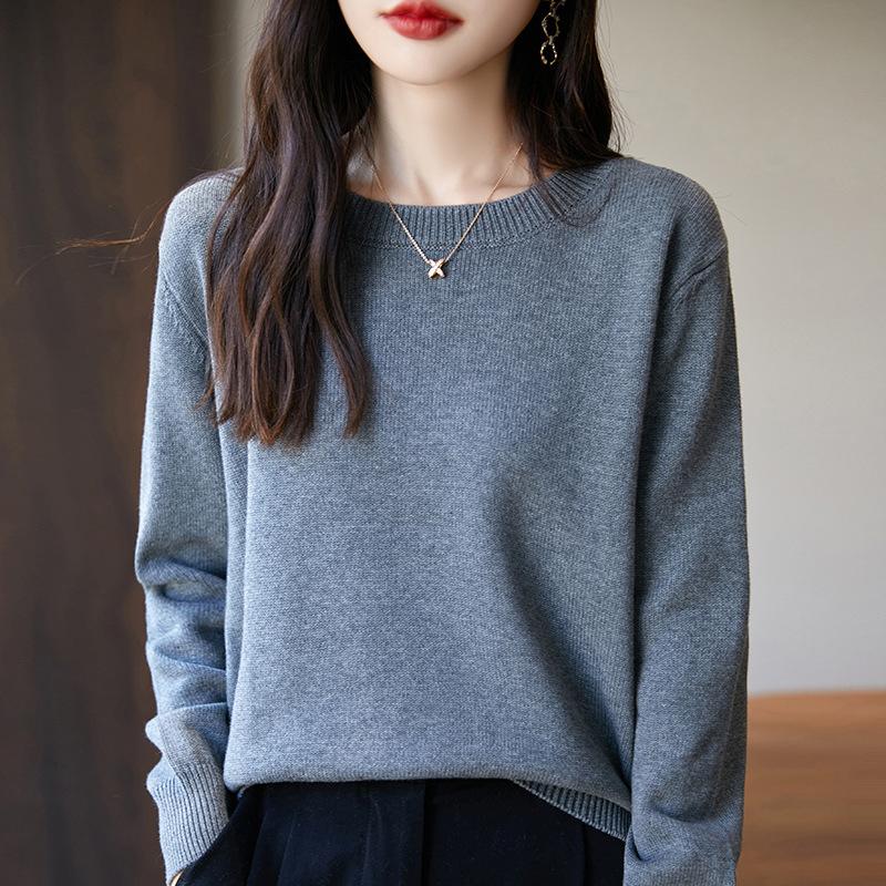 Round-neck Knitted Sweater for Women Spring and Autumn Long-sleeved Casual Pullover Loose Sweater Pullover Base Layer for Women