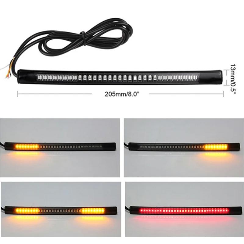 Motorcycle LED Tail Light Strips Flexible 48 LED Red Rear Brake Stop Tail Lihgt Amber Turn Signal Lamp Taillight Accessorie