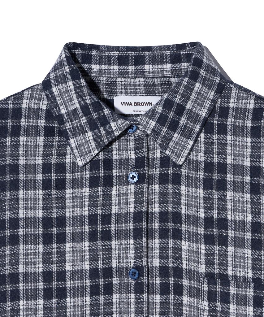 VIVABROWN 85-Viva090 Sand Crop Long Sleeve Check Shirt Navy