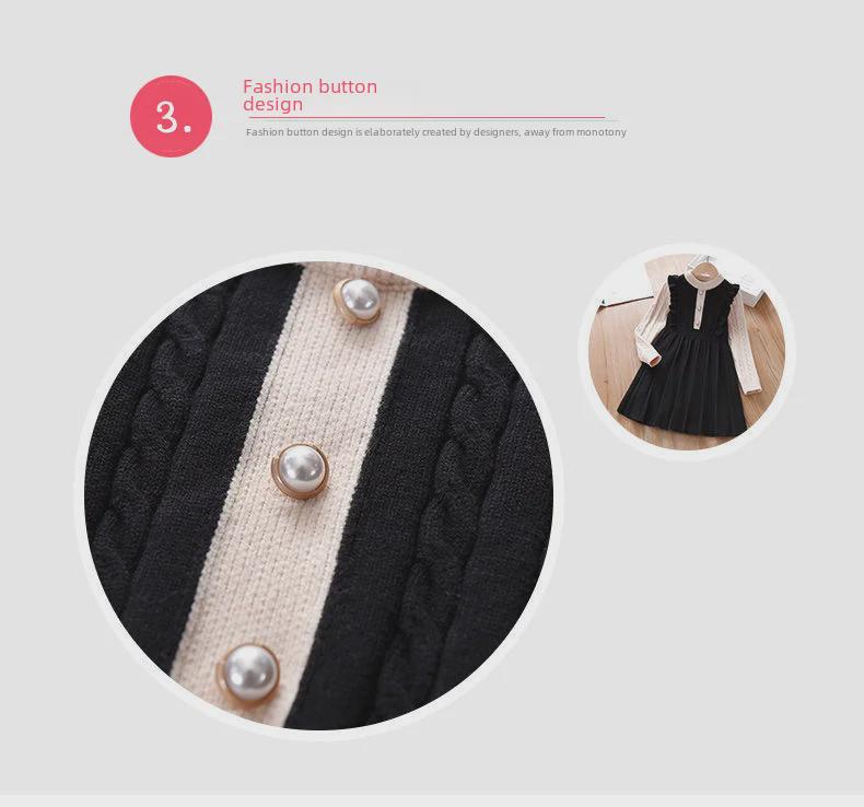 Langärmliges Strick-Pulloverkleid aus Spitze für Mädchen – Herbst/Winter im College-Stil