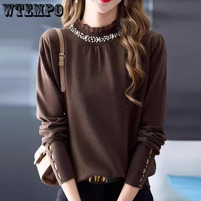 French Sweater Women's Half Turtleneck Beaded Knitted Sweater Women's Autumn and Winter Ruffle Fringed Long-sleeved Pullover