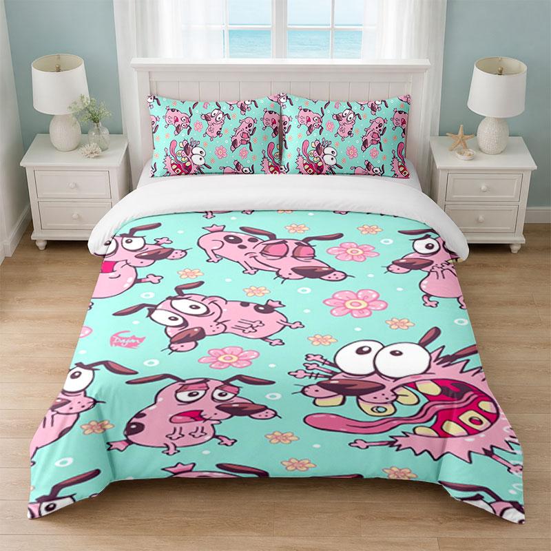 Courage the Cowardly Dog Bedroom 3Pcs Bedding Set Soft Bed Sheet Pillowcases Home Bedding Decoration