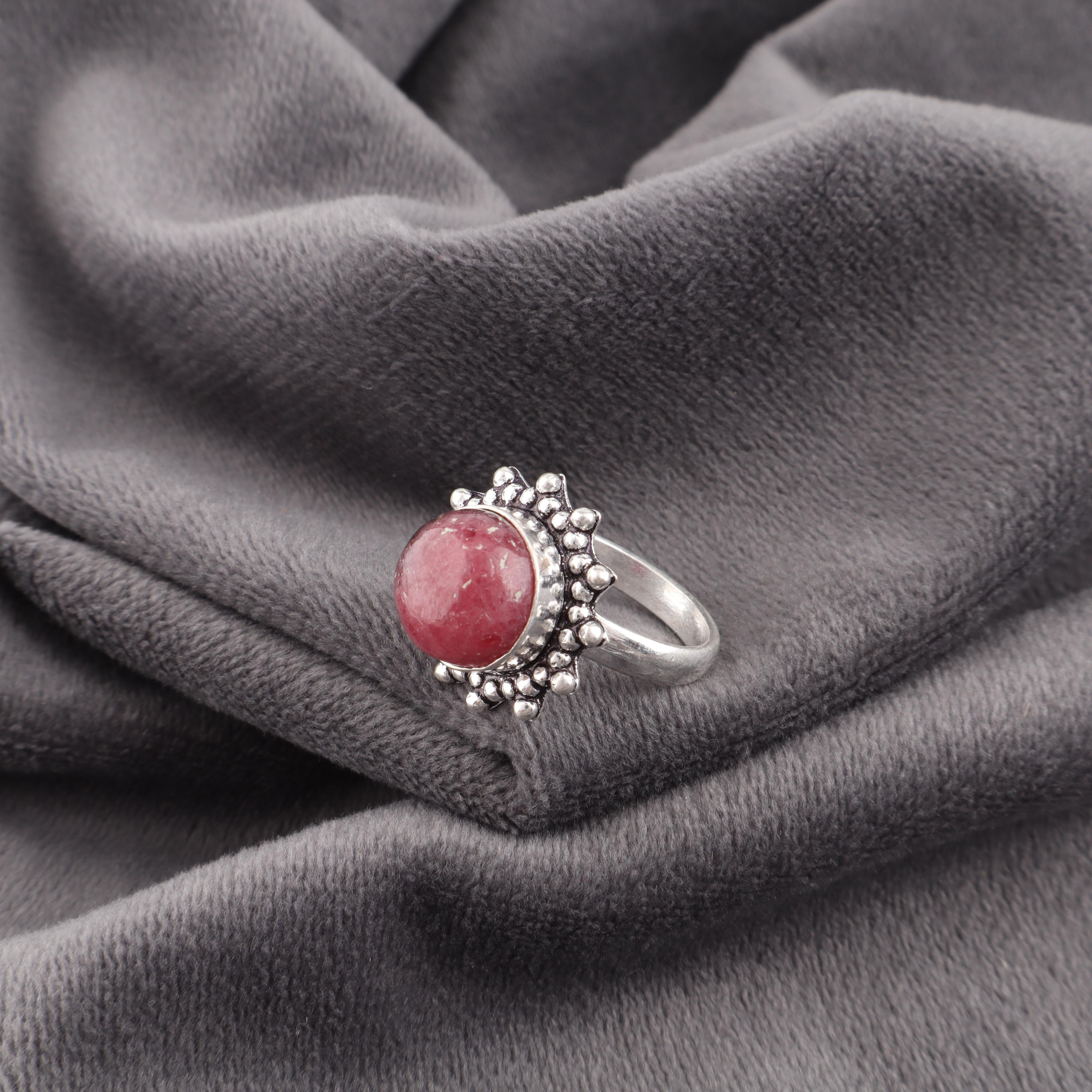 

Украшения из драгоценного камня черный родонит, кольцо из стерлингового серебра 925 пробы, великолепное серебряное кольцо в стиле бохо ручной работы для свадебного подарка 12 розовый