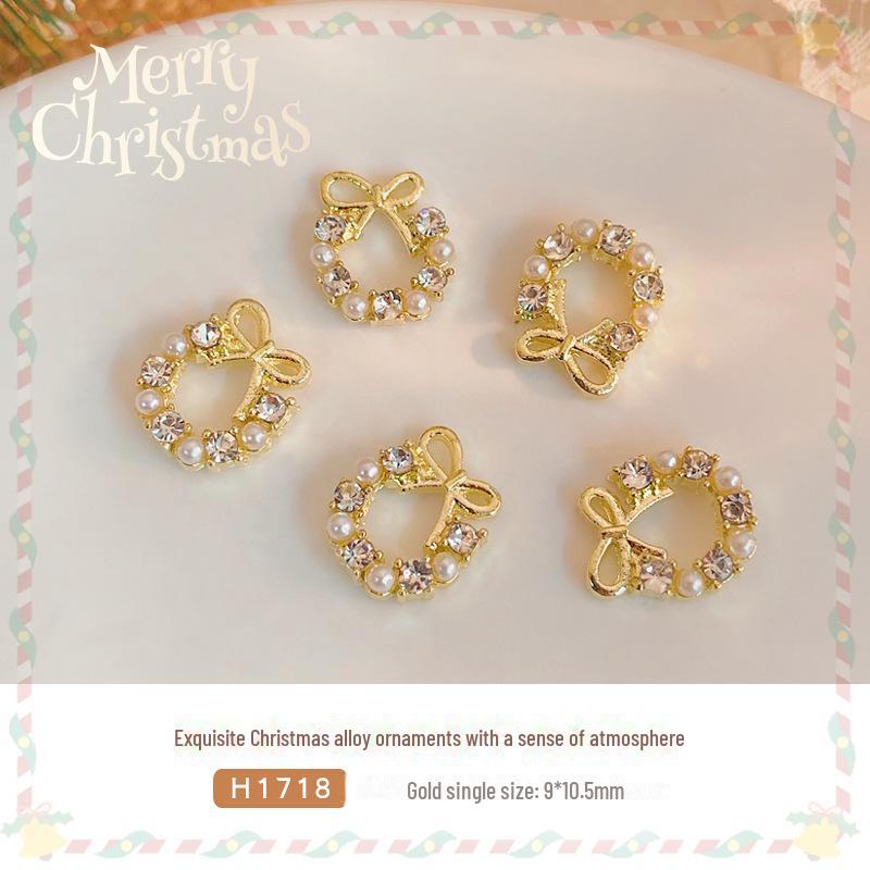 

Рождественский венок для дизайна ногтей, бант и жемчужные украшения из сплава