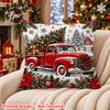 2D FLAT 1pc Christmas Retro Red Truck Pillowcase, Winter Snow Scenery Cushion Cover, Flat 2D Printing Craft, Light-Toned Decorative Pillowcase for Hom