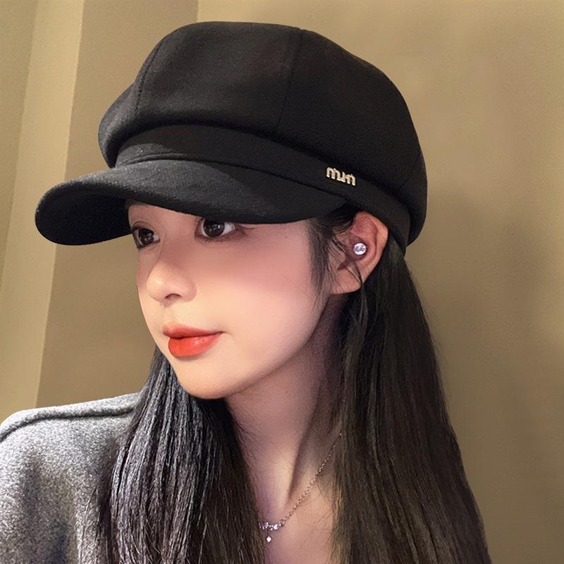 Hat women's autumn and winter new high-end cap octagonal beret showing face small painter hat