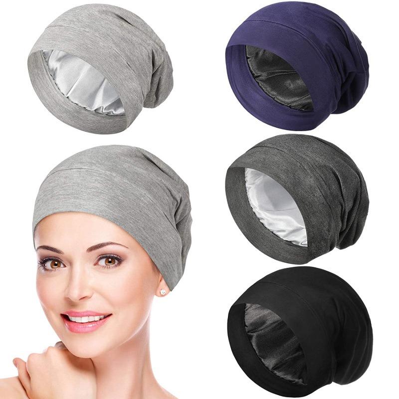 Baotou hat for men, bamboo fiber elastic cotton pullover hat, female chemotherapy cap, satin-lined double-layer nightcap, hair care cap.