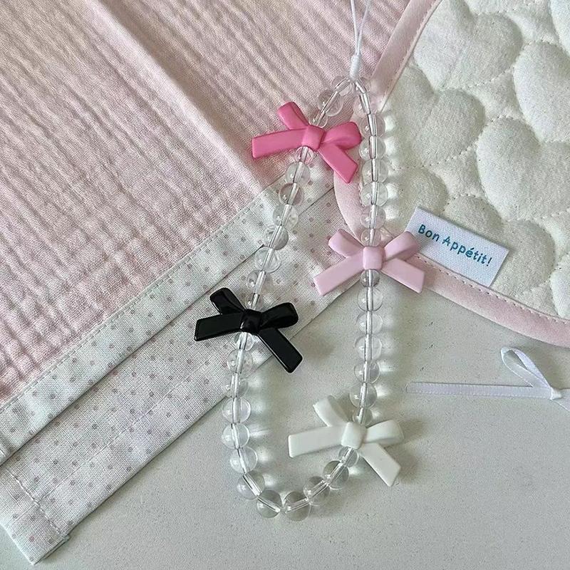 Cute Charm Bowknot Phone Chain For Women Girl Telephone Jewelry Strap Beaded Lanyard Hanging Cord Accessories Ccd Camera Pendant
