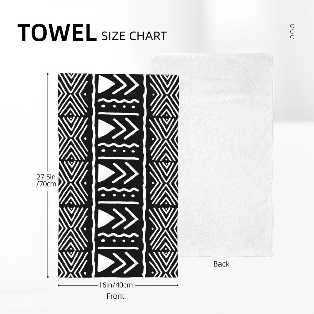 Black and White African Bogolan Tribal Pattern Soft Face Towel Quick Dry Pool Bath Cotton Towels Absorbent Quick