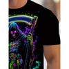 European Sizes Men'S Neon Grim Reaper Graphic T-Shirt - Vibrant Streetwear Tee with Skull & Scythe Design, Black Casual Short Sleeve Tee for Summer,