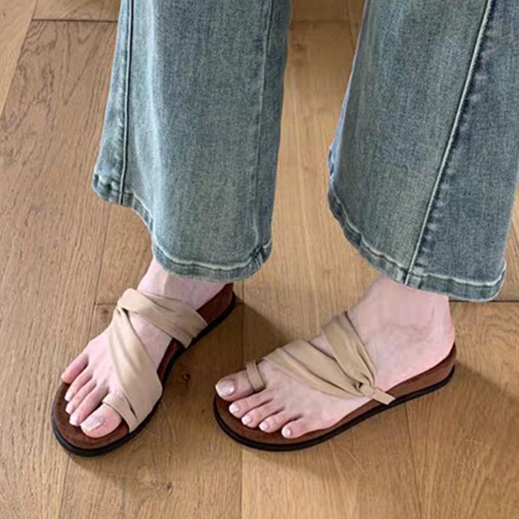 Summer Versatile Retro Round Head Set Toe Word with Thick Bottom Sandals Women Summer Soft Bottom Cool Slippers