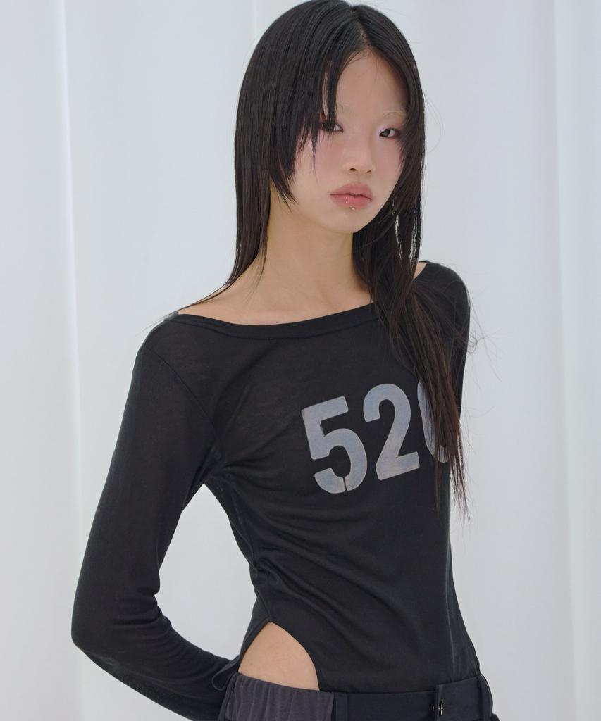 FANCY CLUB 520 Boat Neck Sheer Long Sleeve (Black) F26Qb047