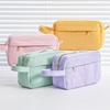 Cream Corduroy Pencil Case Big Capacity Square Shape Pen Case Pouch for Office School Supplies