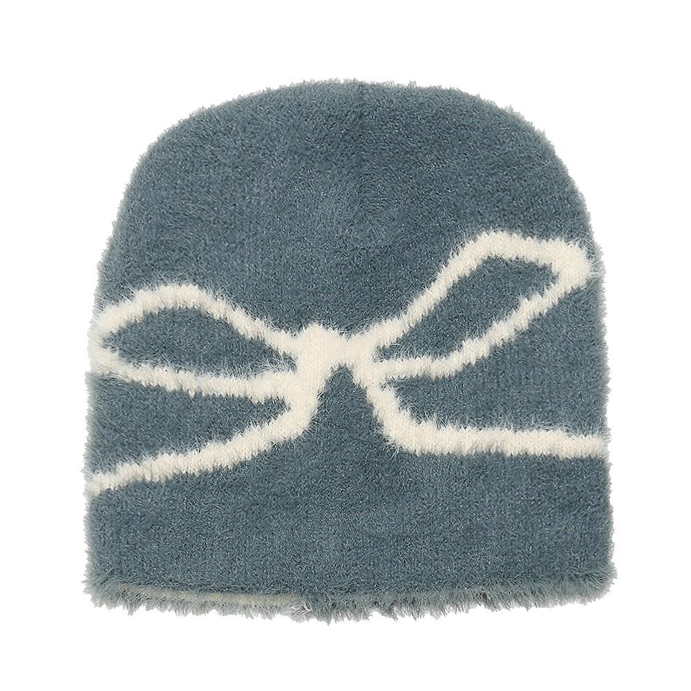 Plush Beanie Hat Brimless Cap Bow Jacquard Plush Warm Winter Hat Women 2025
