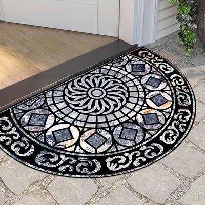 Tapis de porte demi-rond Luxe Impression Mandala Plat 2D Antidérapant Lavable en machine Tapis pour Entrée Décoration de Maison