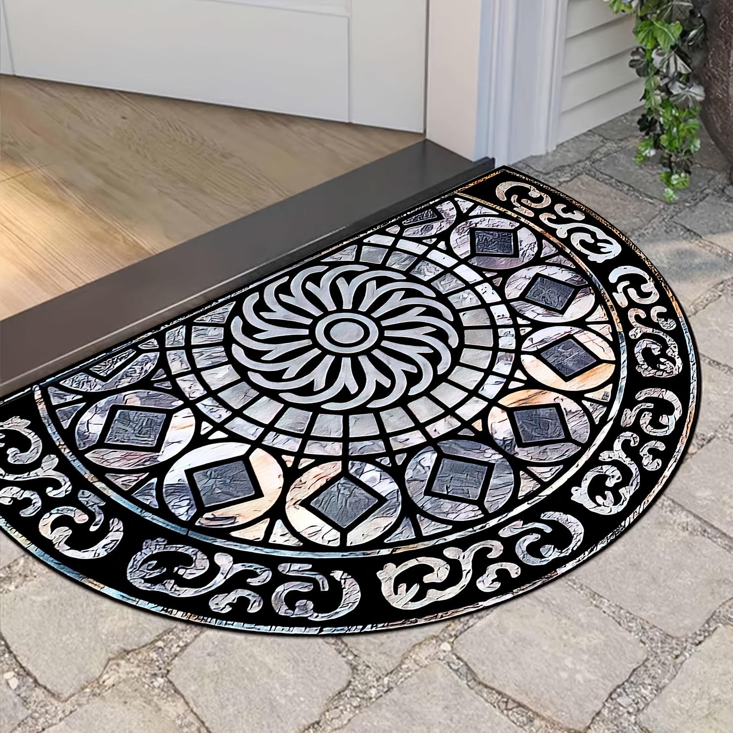 

Half Round Door Mat Luxury Mandala Print 2D Flat Non Slip Machine Washable Rug for Entryway Home Decor 40X60CM