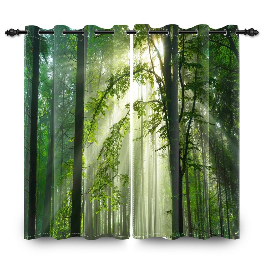 2 pcs Forest Landscape Blackout Curtains Green Nature Scenery for Bedroom Living Room Thermal Insulated Room Darkening Drapes