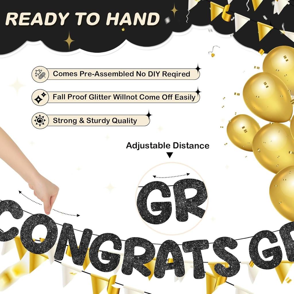 Fulmoon Pre Strung Congrats Grad Banner Glitter Congratulations Banner College Graduation Sign Class of 2026 Grad Party Decorations for High School