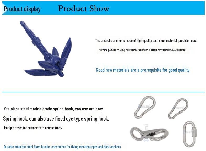 YUHOOK Folding Anchor Kit for Inflatable Kayak, Dinghy, Assault Boat, Fishing Boat with Black Bag