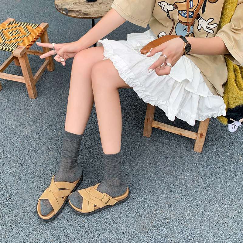 Krazing Pot Cow Suede Nubuck Summer Size 40 Outside Slippers Flat Platform Flip Flops Low Heels Women Peep Toe Sandals