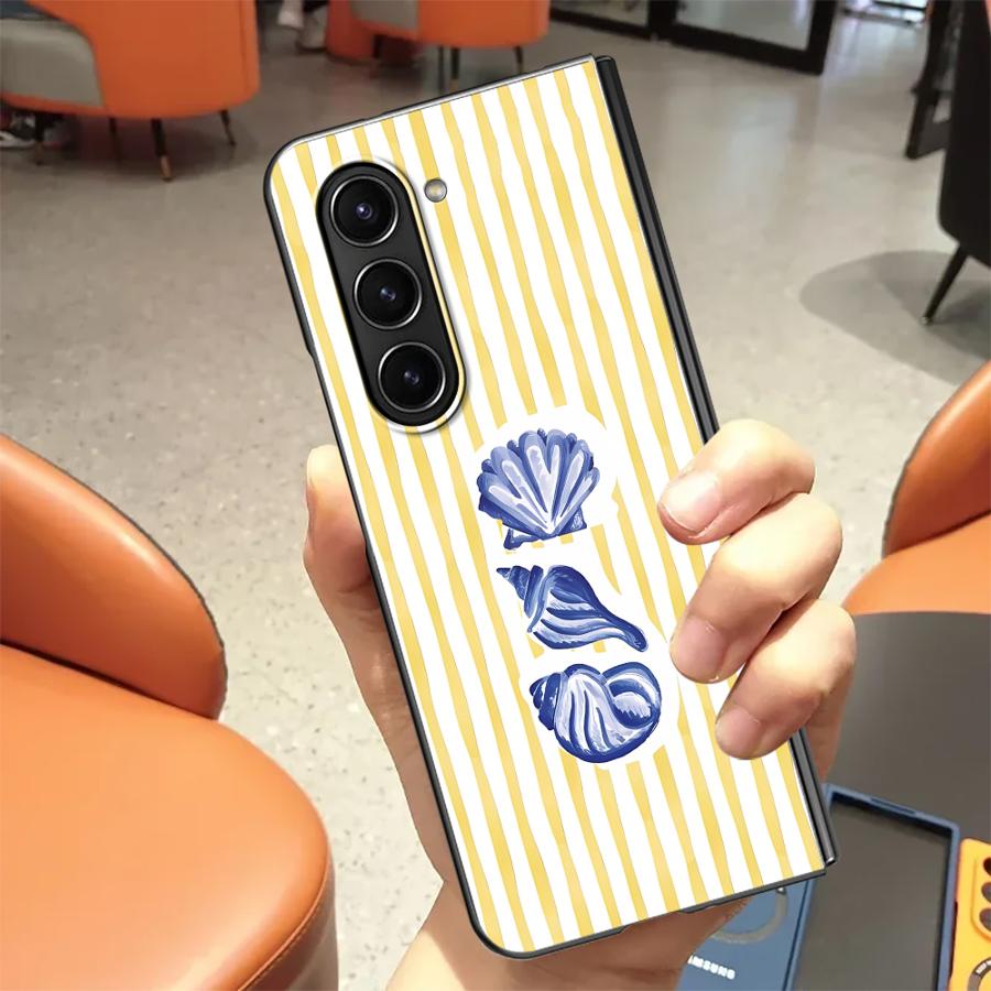 Ocean Life Theme Striped Case for Samsung Galaxy ZFold7 ZFold3 ZFold4 Z Fold 7 6 5 4 3 ZFold6 ZFold5 Back Phone Cover