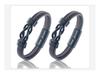 Men's Magnetic Black Twist Stainless Steel and Woven Leather Bracelet