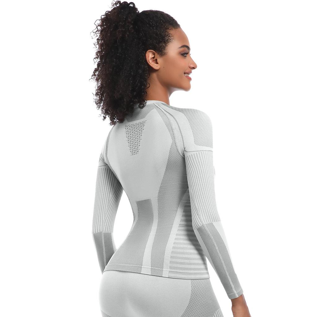 New Seamless Knitted Long Fitting High Elasticity Ski Suit Long Sleeved Sports Running Fitness Yoga Suit Top