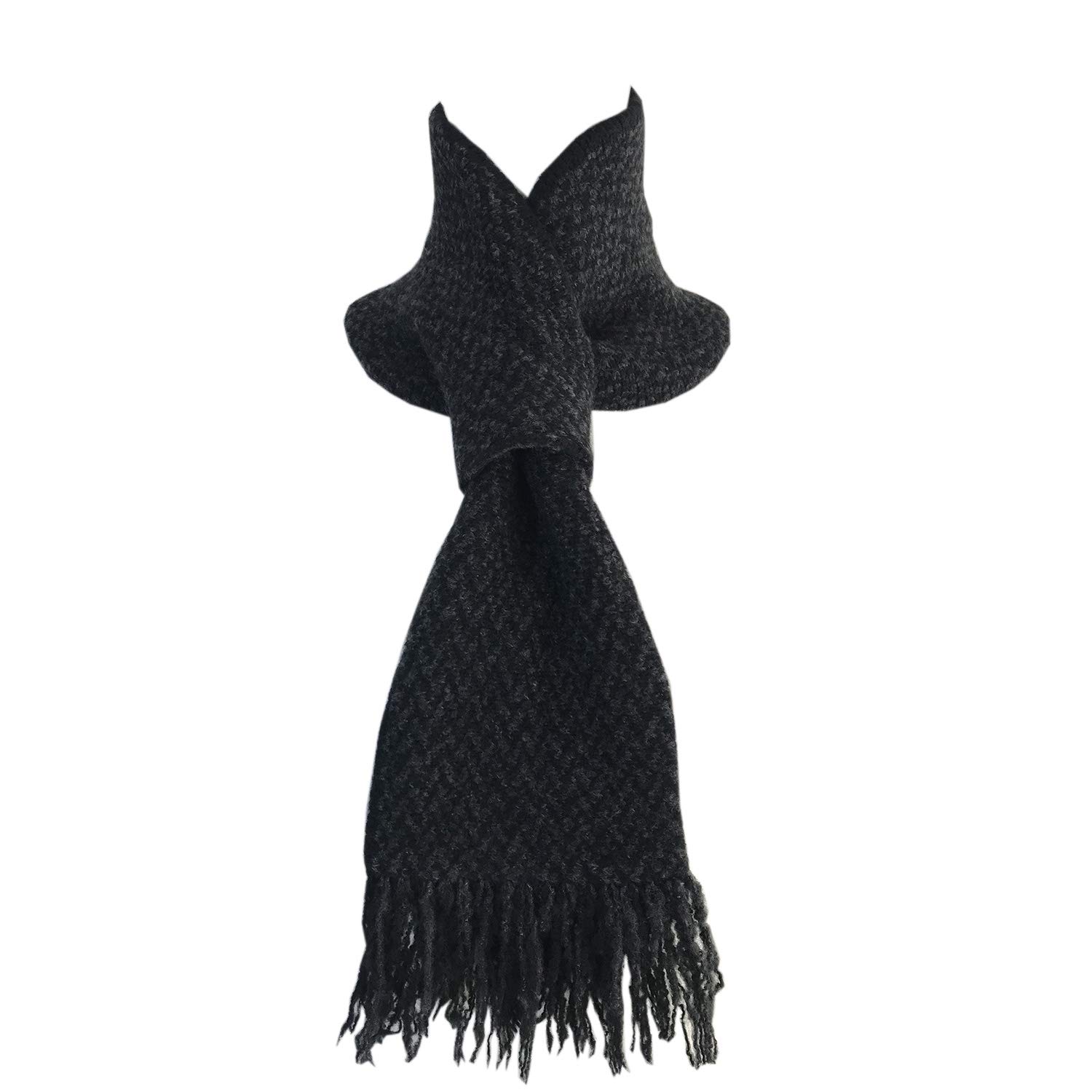 

TERAICHI Fringed Compact Insert Neck Petite Herringbone Mini Scarf Scarf, Warmer, Scarf, Pattern, Scarf, Women s (Charcoal)