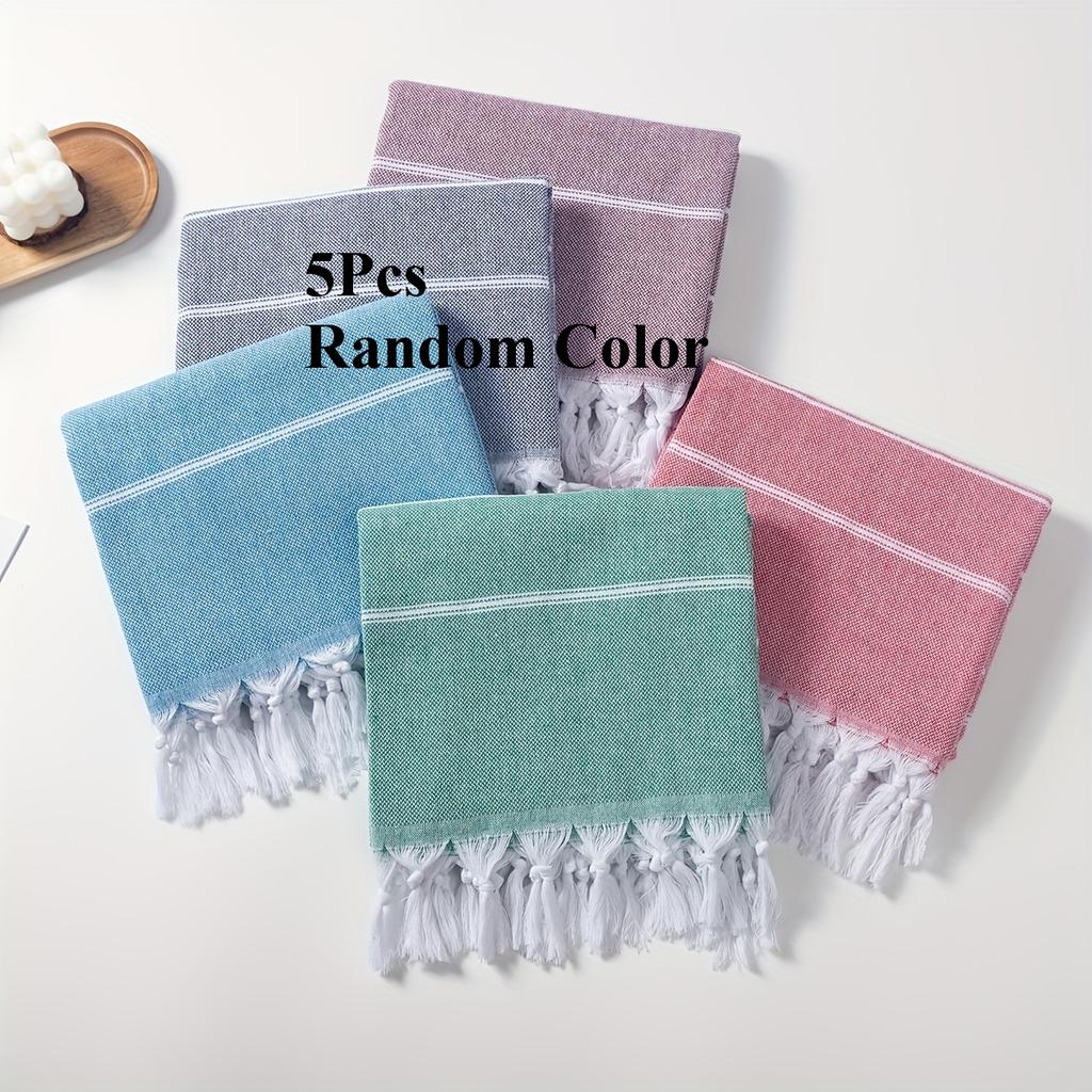 5 Pezzi Teli da Spiaggia in Cotone Turco Asciugatura Rapida, Leggeri, a Righe con Frange Essenziali per Piscina, Nuoto e Viaggio Blu, Verde, Rosa, Rosso, Grigio