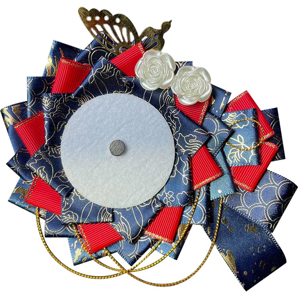 YUYAKESHI Handmade Ribbon Badge Rosette for Ita Bags, Decorative Badges, Two-Color Ita Bag Rosette, ButterflyFlower Ornament for 55-75mm Badges (Navy