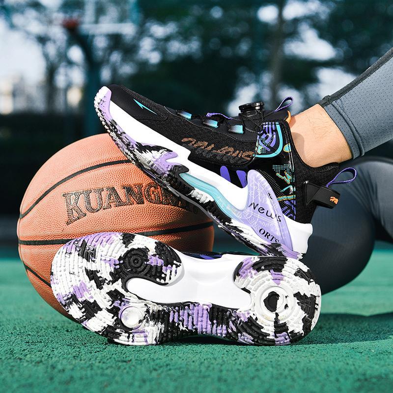 Nieuwe explosie roterende gesp microvezel mesh basketbalschoenen slijtvast verhogend casual trendy schoenen