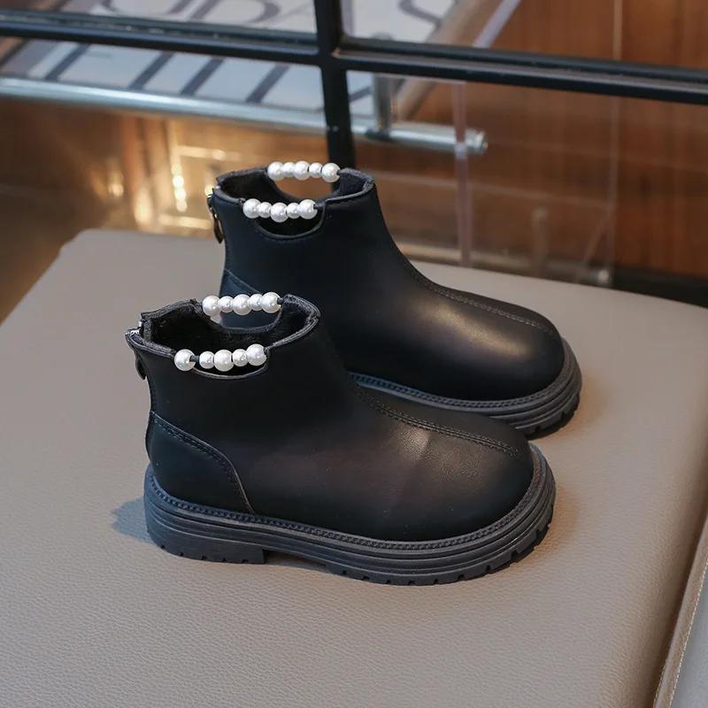 

Зимние детские модные ботинки принцессы, теплые плюшевые ботинки для снега для девочек, милые универсальные детские повседневные ботильоны из хлопка, толстая подошва 26 чёрный